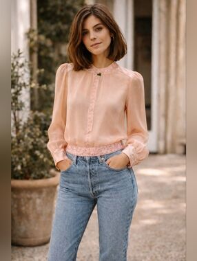 Vintage Peach Long Sleeve Blouse